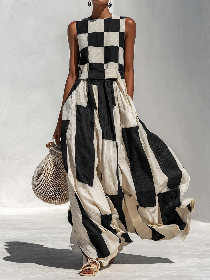 Antoinette | Robe Maxi Sans Manches avec Panneaux Contrastés