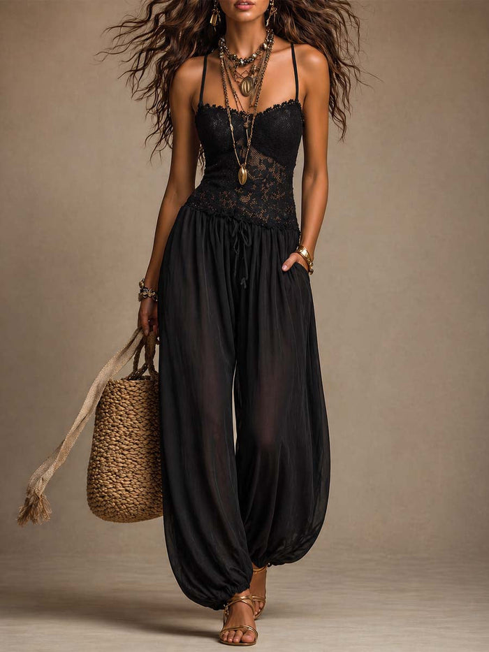 Béatrice | Combinaison Harem en Dentelle et Chiffon
