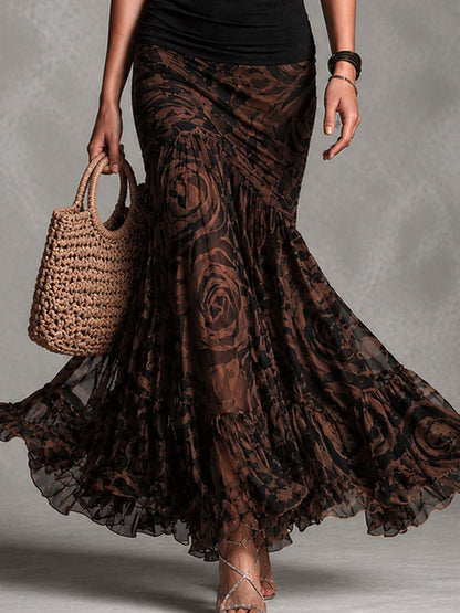 Rosanne | Ensemble Deux Pièces Top Halter Noir et Jupe Maxi en Mesh Rose