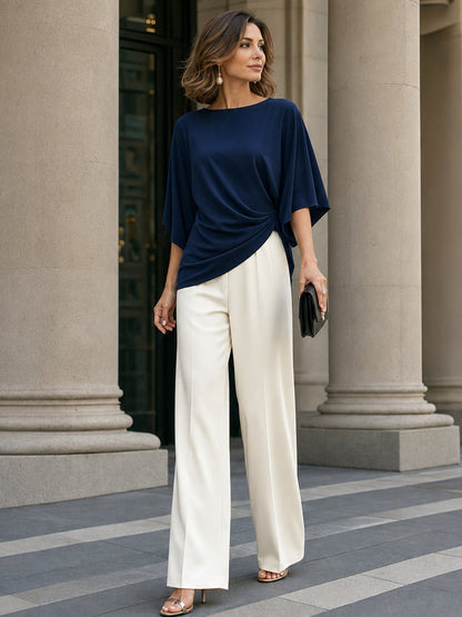 Gabrielle | Ensemble Blouse Drapée et Pantalon Large