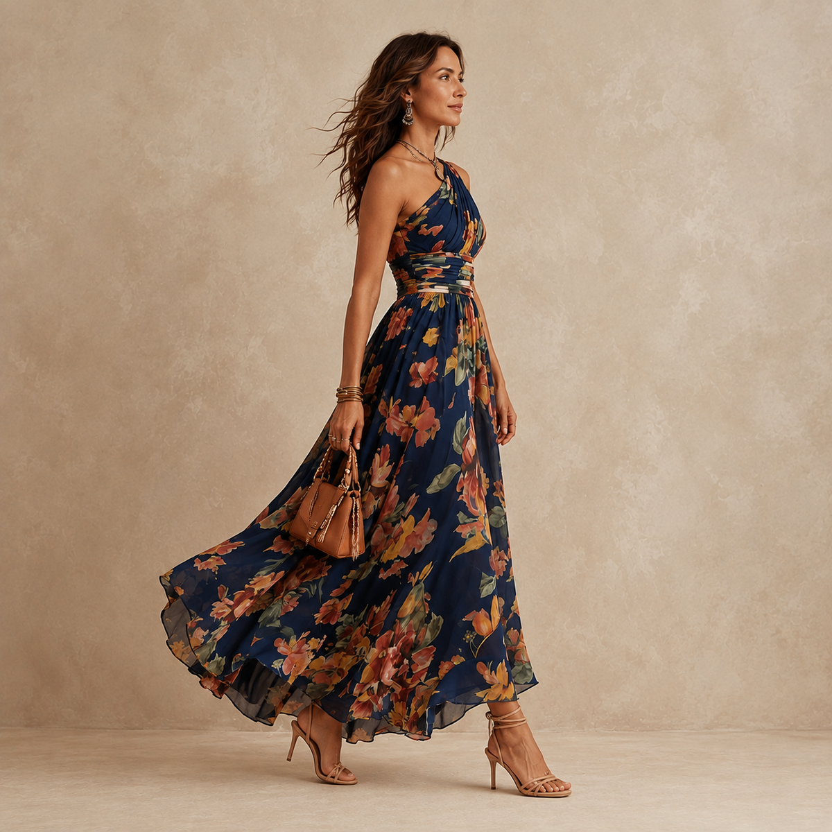 Céleste | Robe Maxi Fleurie Asymétrique