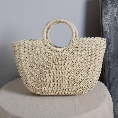 Octavie | Sac Demi-Lune en Paille Tressée Beige Naturel