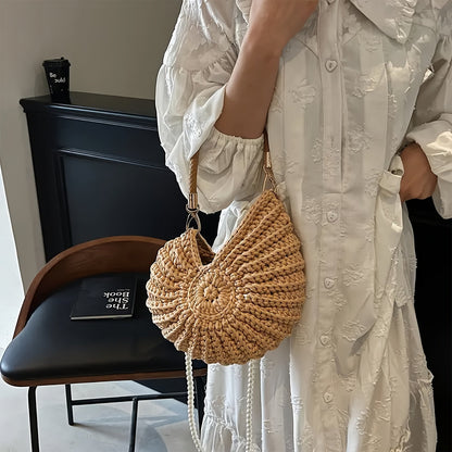 Théa | Sac Cabas Tressé avec Bandoulière Chaîne - Camel