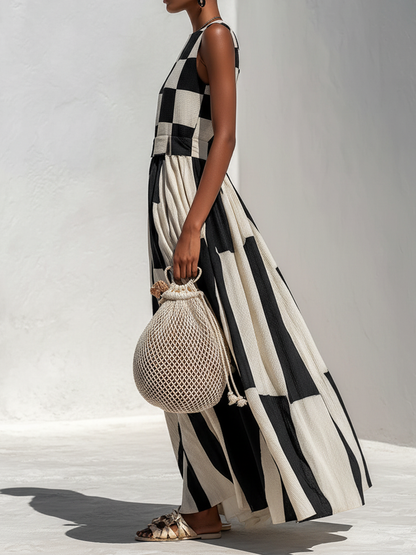 Antoinette | Robe Maxi Sans Manches avec Panneaux Contrastés
