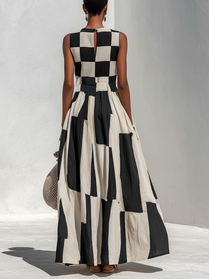 Antoinette | Robe Maxi Sans Manches avec Panneaux Contrastés