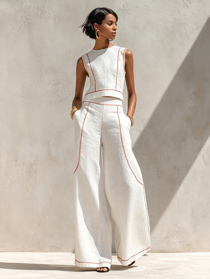 Aline | Ensemble Pantalon Élégant avec Coutures Contrastées