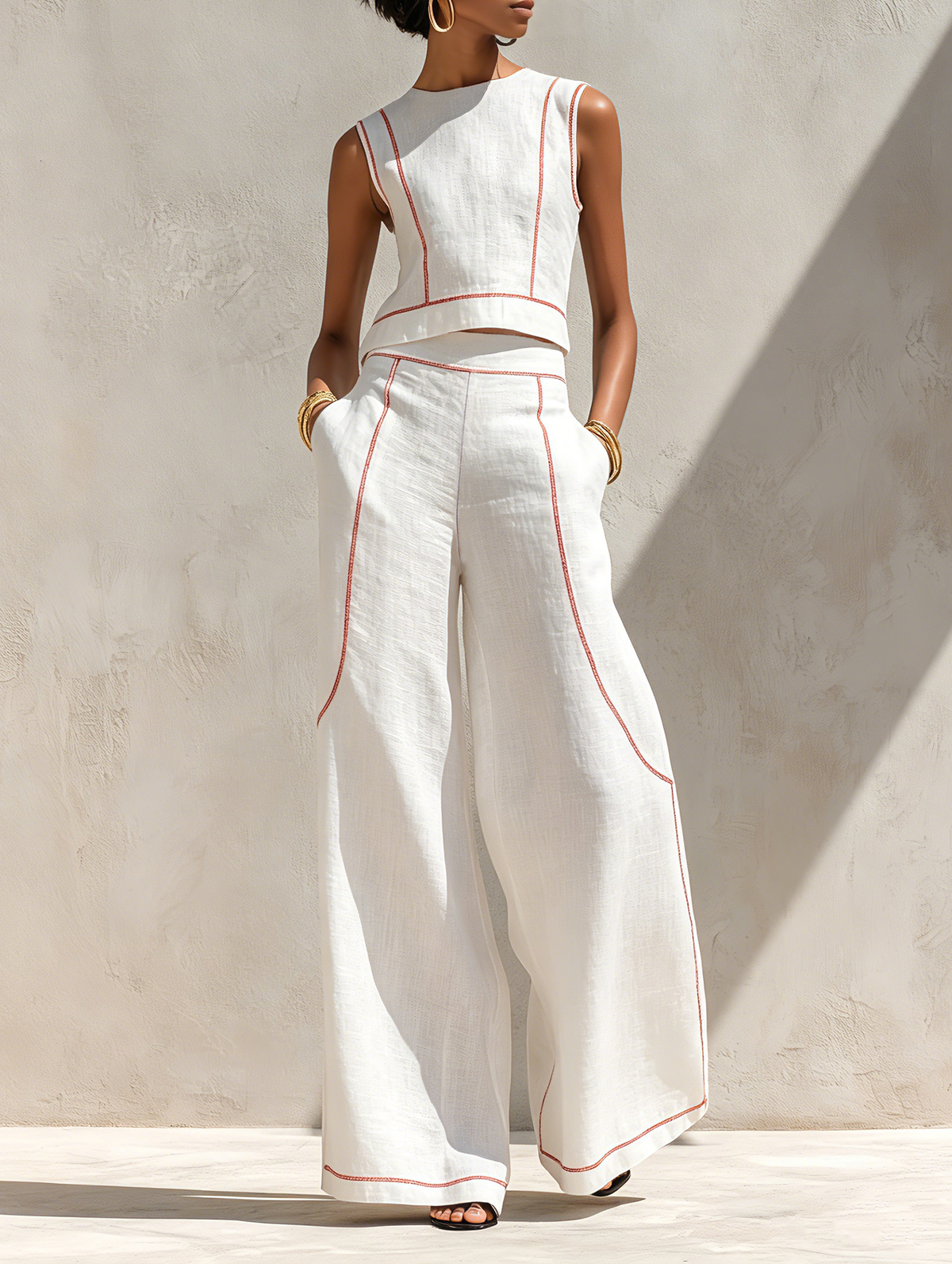 Aline | Ensemble Pantalon Élégant avec Coutures Contrastées