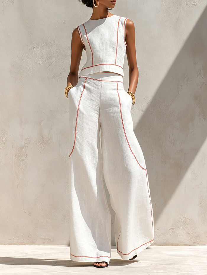 Aline | Ensemble Pantalon Élégant avec Coutures Contrastées
