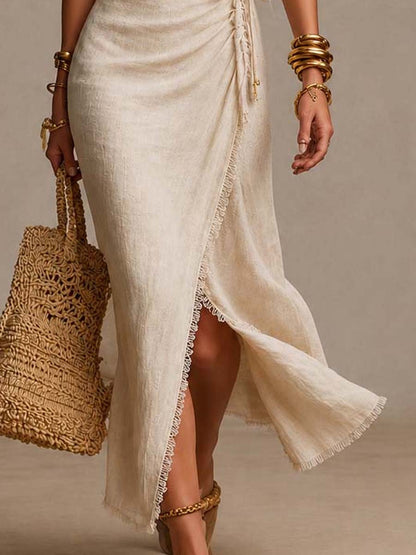 Tatienne | Robe Midi Portefeuille à Col Croisé et Dentelle