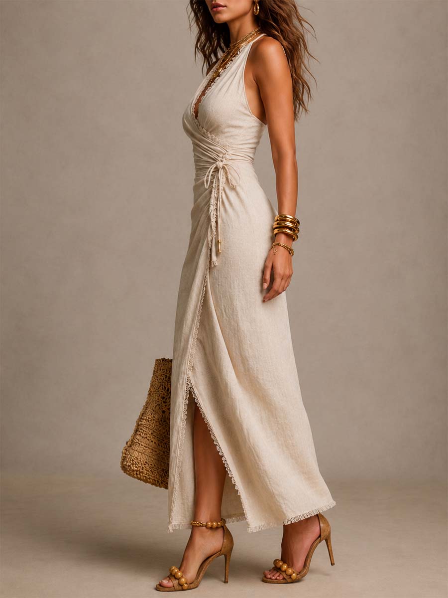 Tatienne | Robe Midi Portefeuille à Col Croisé et Dentelle