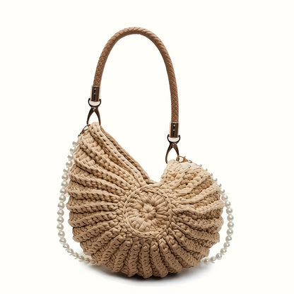 Théa | Sac Cabas Tressé avec Bandoulière Chaîne - Camel