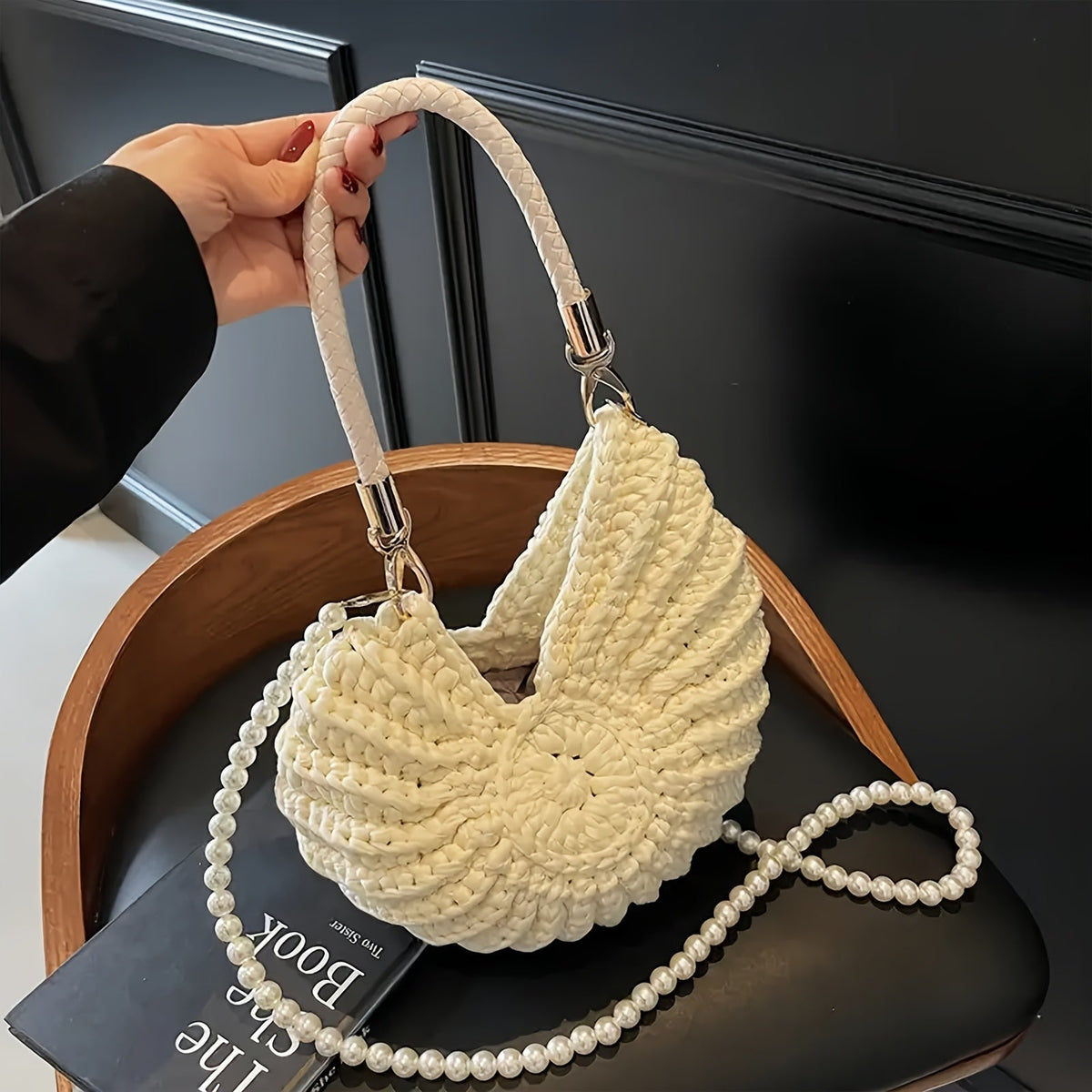 Tamara | Sac Cabas Tressé avec Bandoulière Chaîne - Blanc Crème