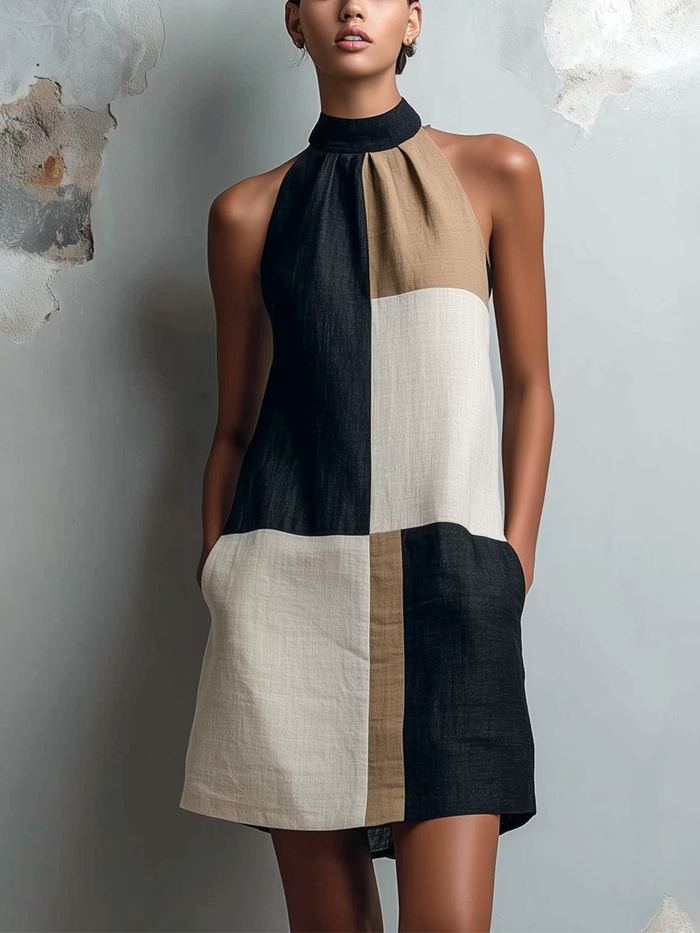Sabine | Mini Robe Halter Color Block