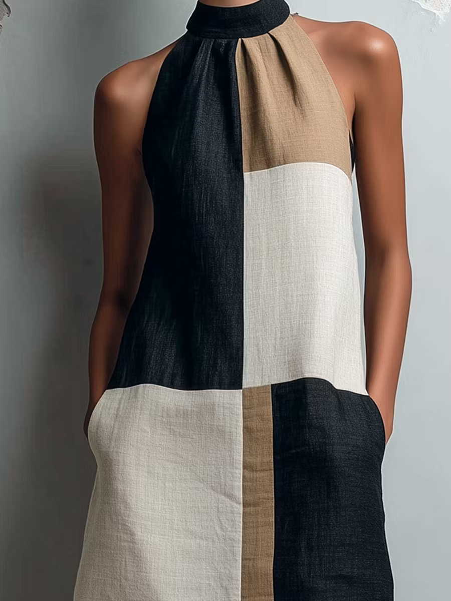 Sabine | Mini Robe Halter Color Block