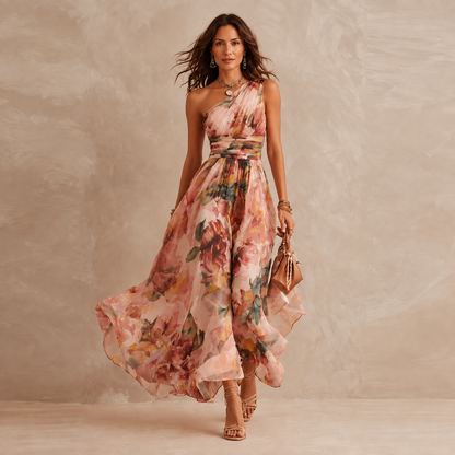 Céleste | Robe Maxi Fleurie Asymétrique