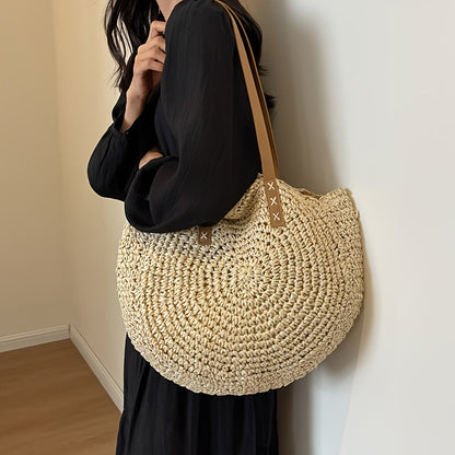 Lise | Sac Rond en Paille Tressée - Beige