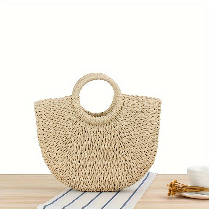 Octavie | Sac Demi-Lune en Paille Tressée Beige Naturel