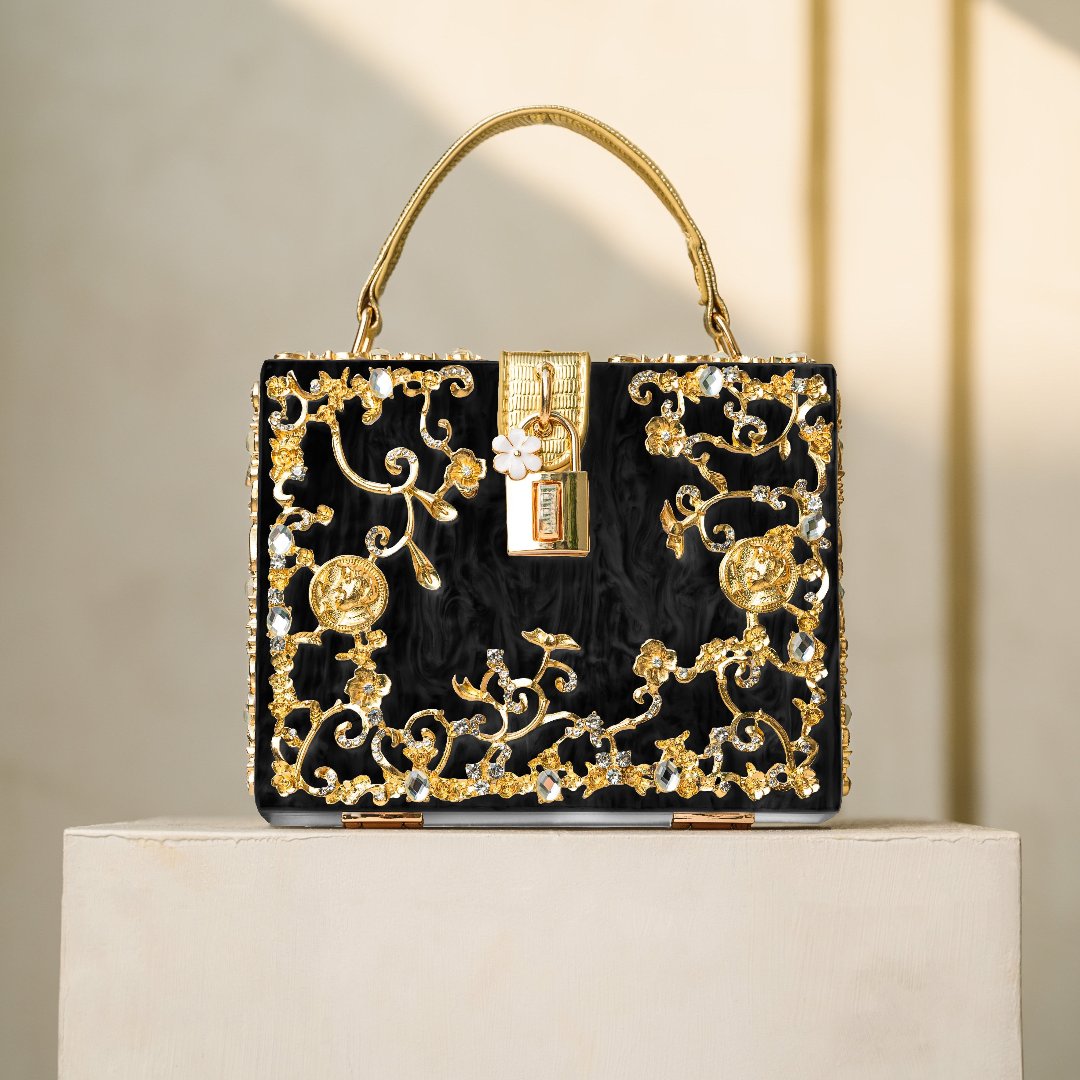 Victoire | Minaudière Acrylique Fleurie Dorée
