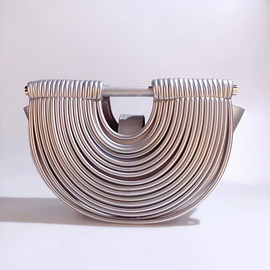 Sérène | Sac Demi-Lune Métallisé à Bandoulière Amovible