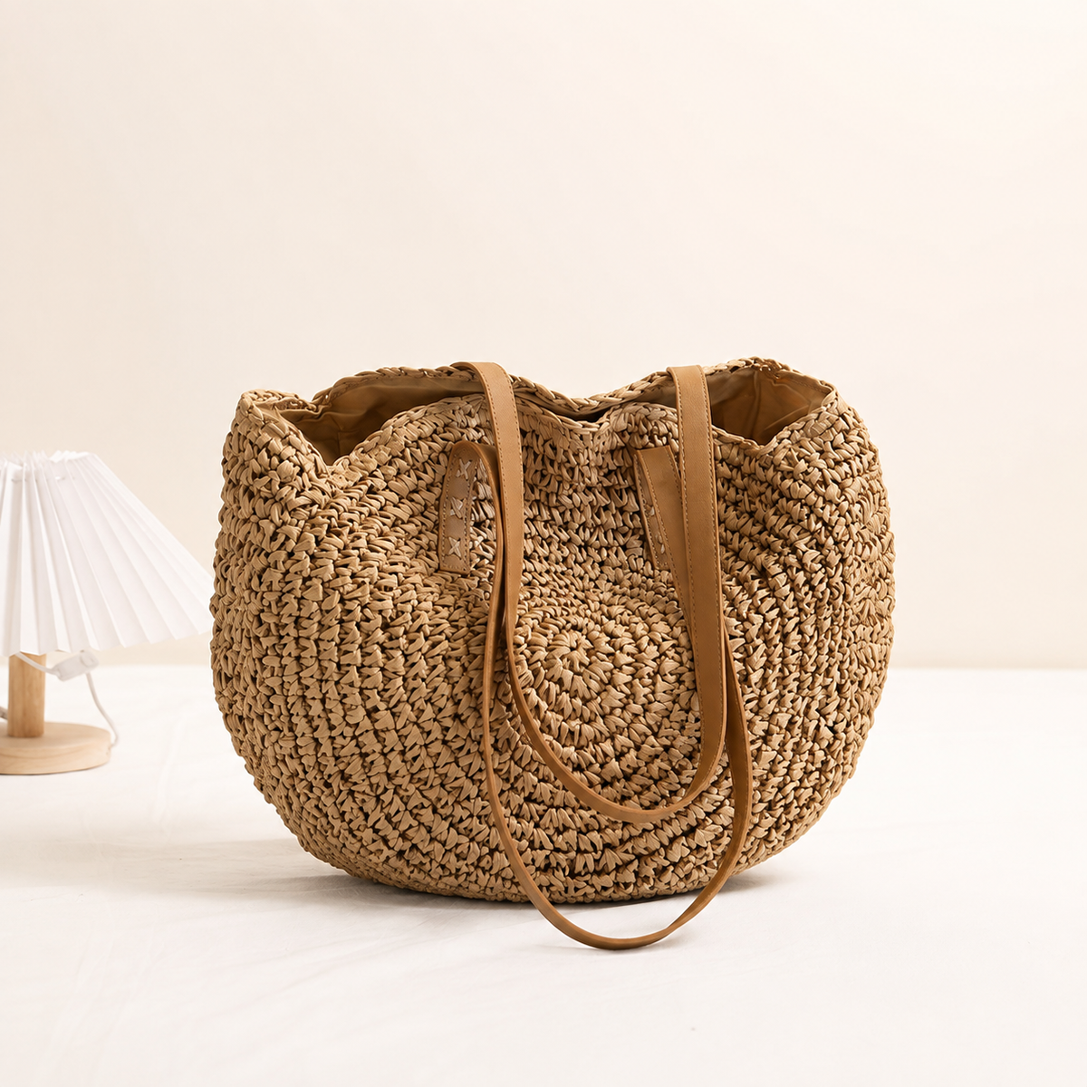 Lina | Sac Rond en Paille Tressée - Noisette