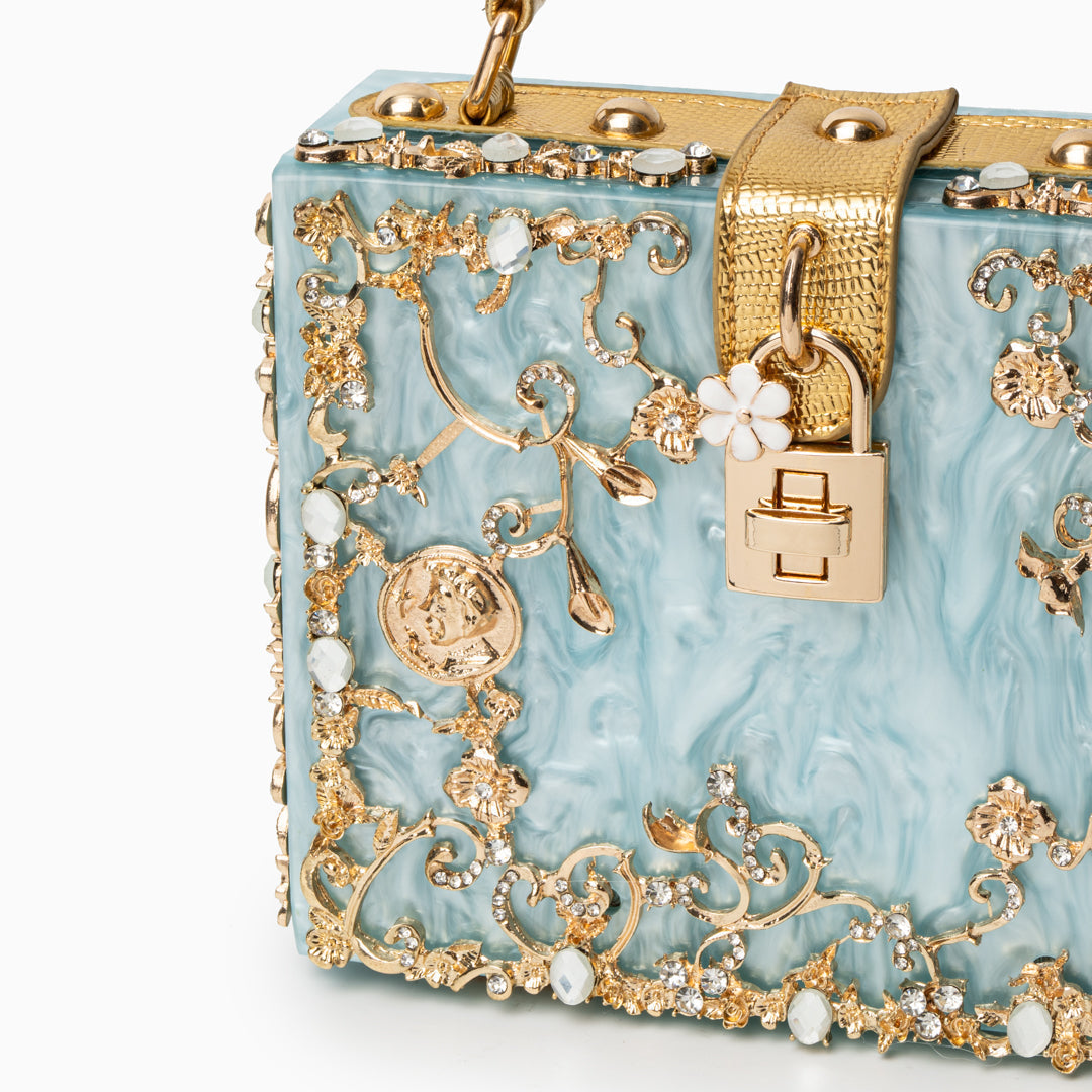 Victoire | Minaudière Acrylique Fleurie Dorée