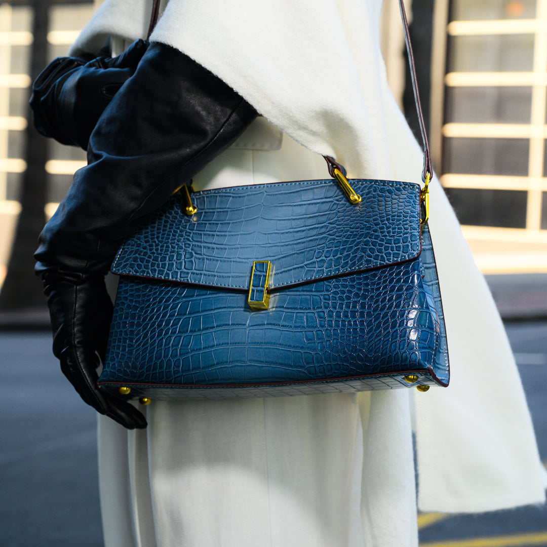 Élise | Tote Moyen Effet Croco en Cuir Vegan