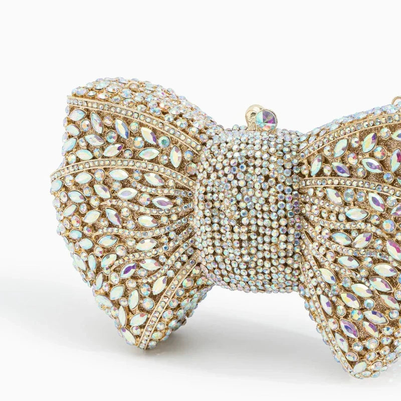 Oriane | Pochette Strass et Nœud en Cuir Vegan