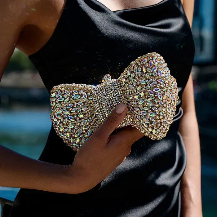Oriane | Pochette Strass et Nœud en Cuir Vegan