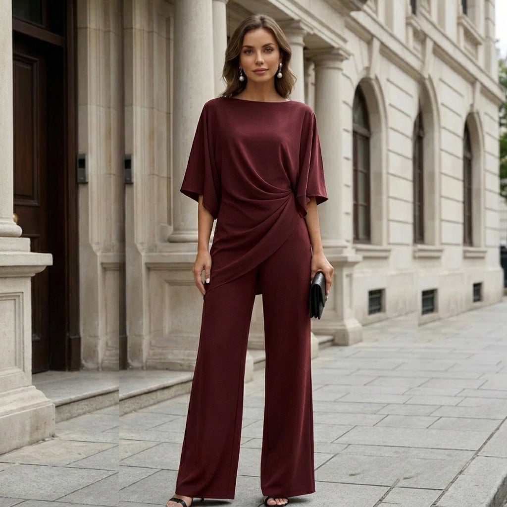 Gabrielle | Ensemble Blouse Drapée et Pantalon Large