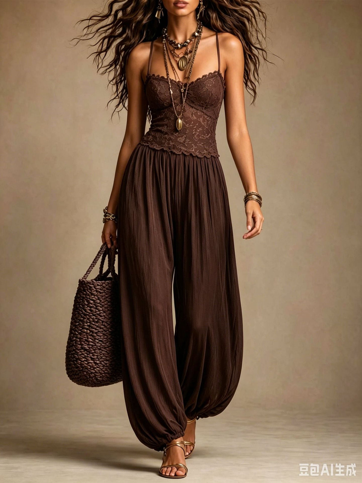 Béatrice | Combinaison Harem en Dentelle et Chiffon