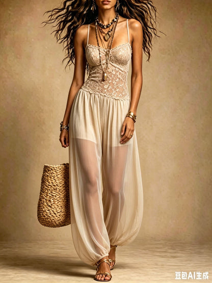 Béatrice | Combinaison Harem en Dentelle et Chiffon