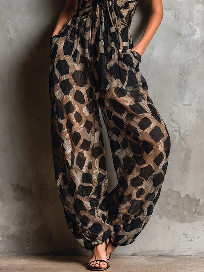 Roberte | Combinaison en Chiffon Noir Animalier
