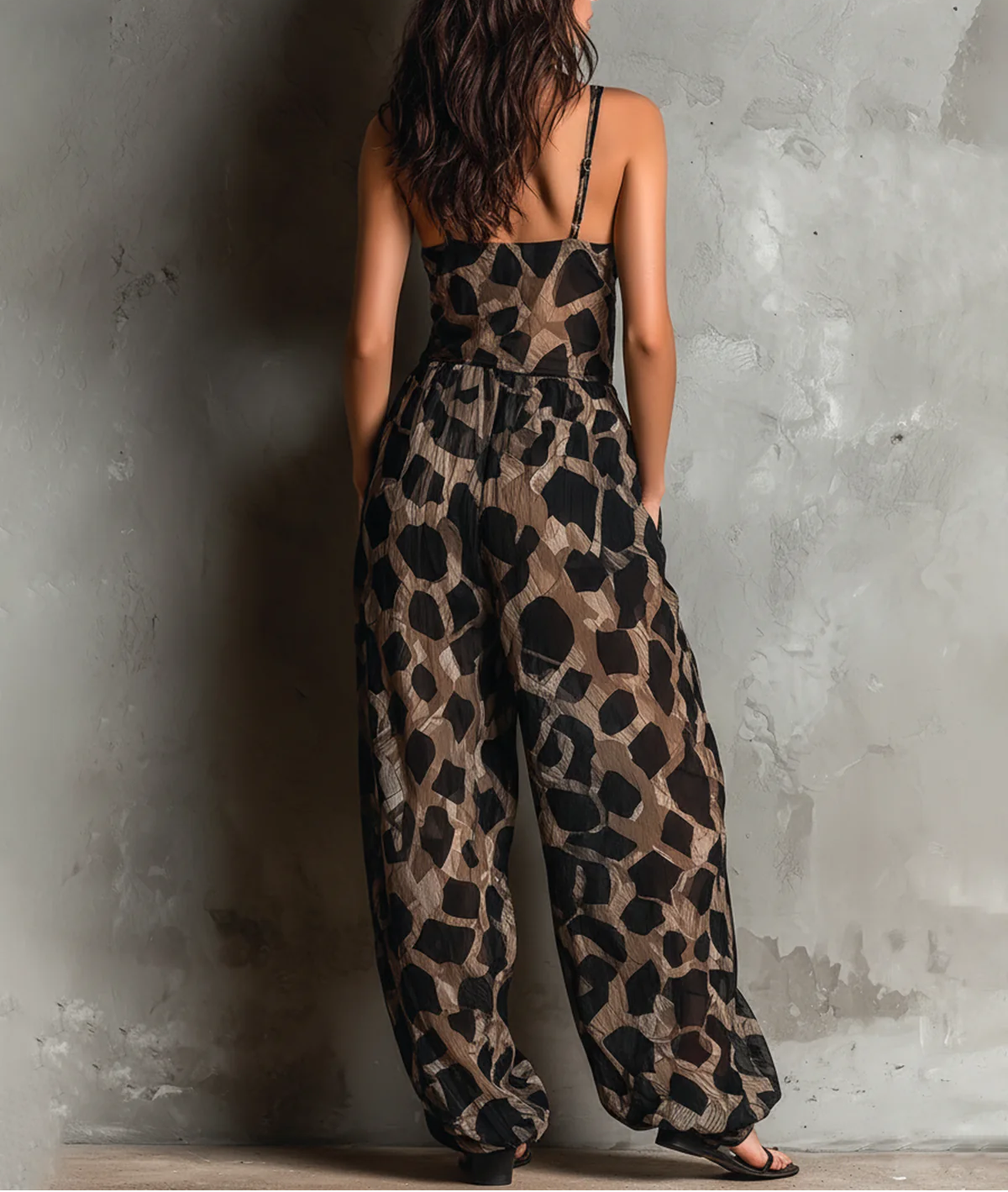 Roberte | Combinaison en Chiffon Noir Animalier