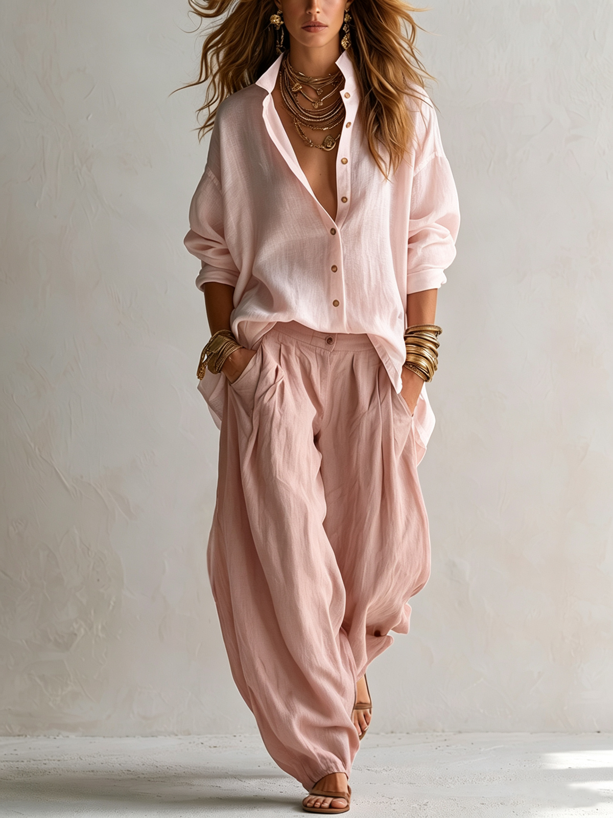 Capucine | Ensemble Blanche Ample et Pantalon Lantern Vert Olive