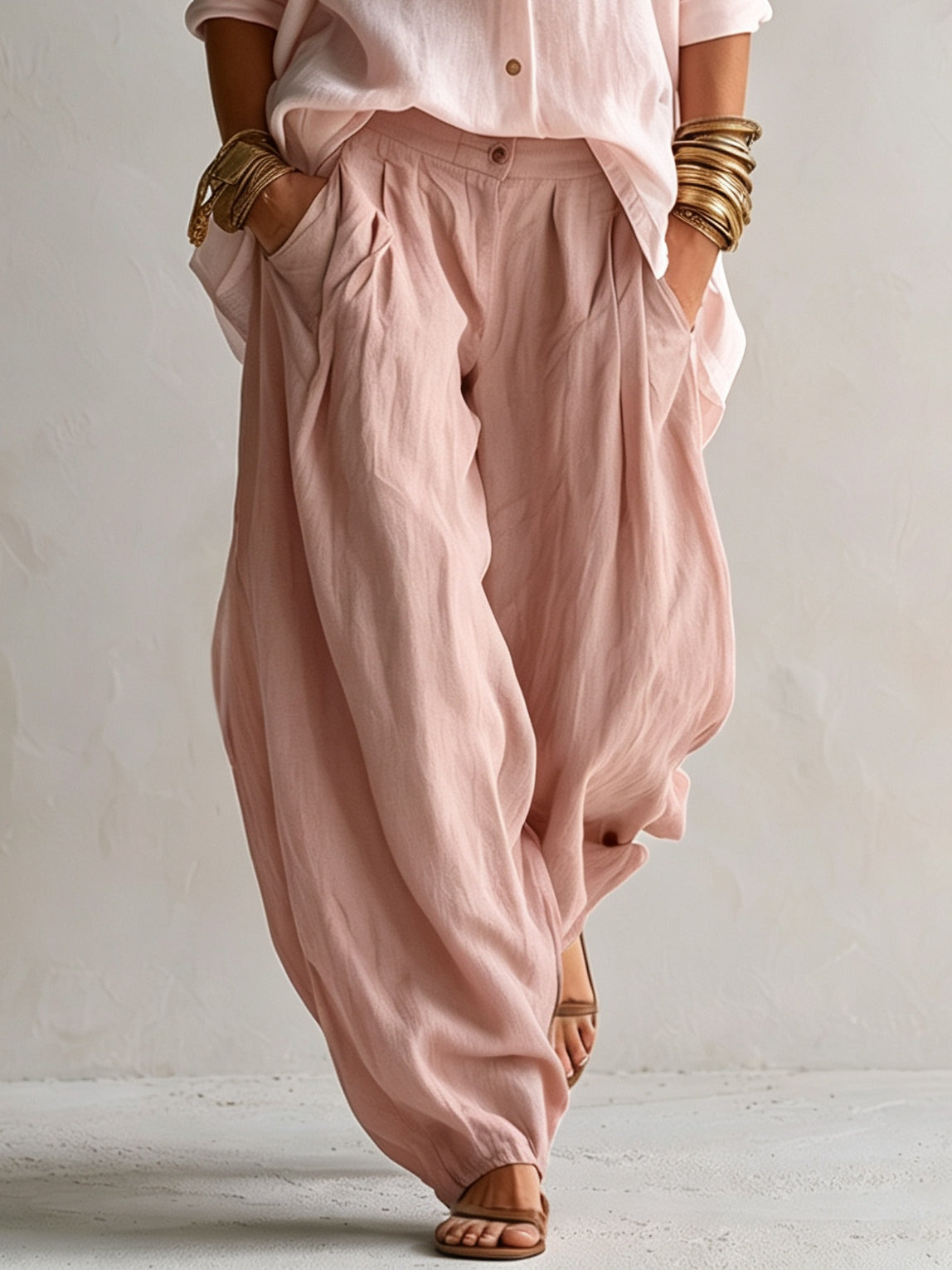 Capucine | Ensemble Blanche Ample et Pantalon Lantern Vert Olive