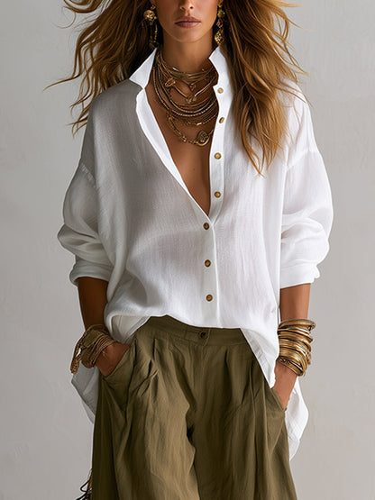 Capucine | Ensemble Blanche Ample et Pantalon Lantern Vert Olive