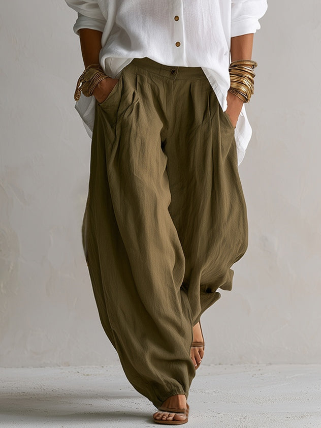 Capucine | Ensemble Blanche Ample et Pantalon Lantern Vert Olive