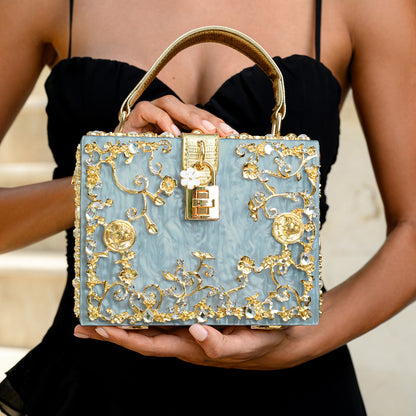 Victoire | Minaudière Acrylique Fleurie Dorée