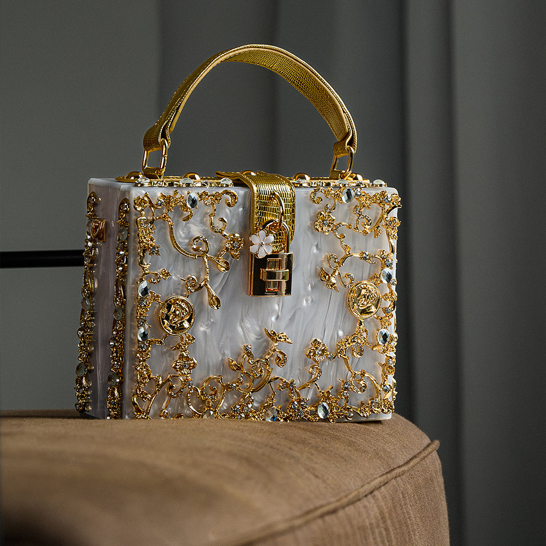 Victoire | Minaudière Acrylique Fleurie Dorée