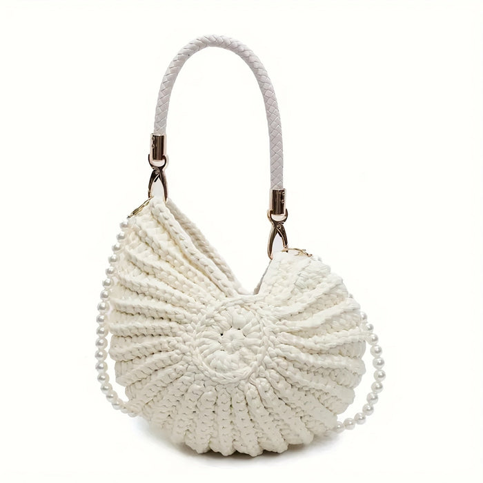 Tamara | Sac Cabas Tressé avec Bandoulière Chaîne - Blanc Crème