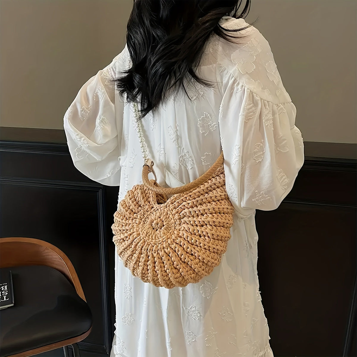 Théa | Sac Cabas Tressé avec Bandoulière Chaîne - Camel