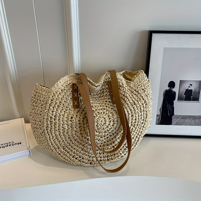 Lise | Sac Rond en Paille Tressée - Beige