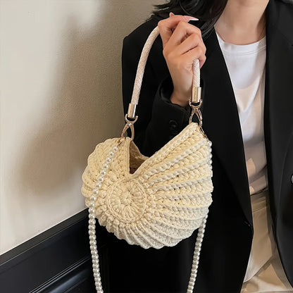 Tamara | Sac Cabas Tressé avec Bandoulière Chaîne - Blanc Crème