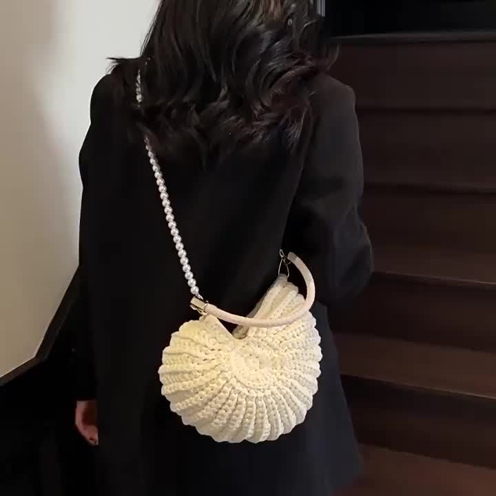 Tamara | Sac Cabas Tressé avec Bandoulière Chaîne - Blanc Crème