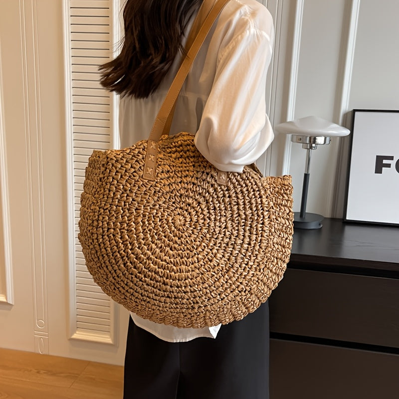 Lina | Sac Rond en Paille Tressée - Noisette