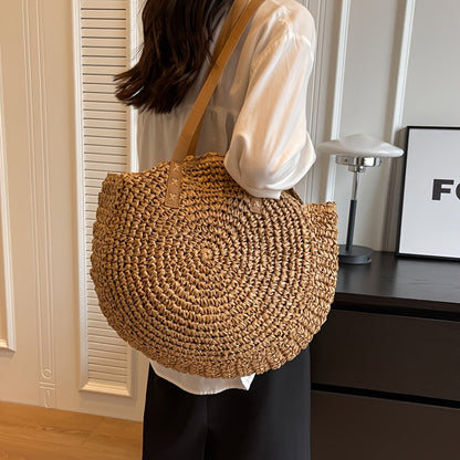 Lina | Sac Rond en Paille Tressée - Noisette