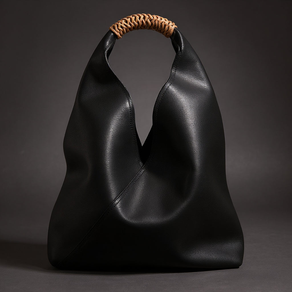 Ilana | Sac Hobo Souple en Cuir de Veau et Anse en Rattan