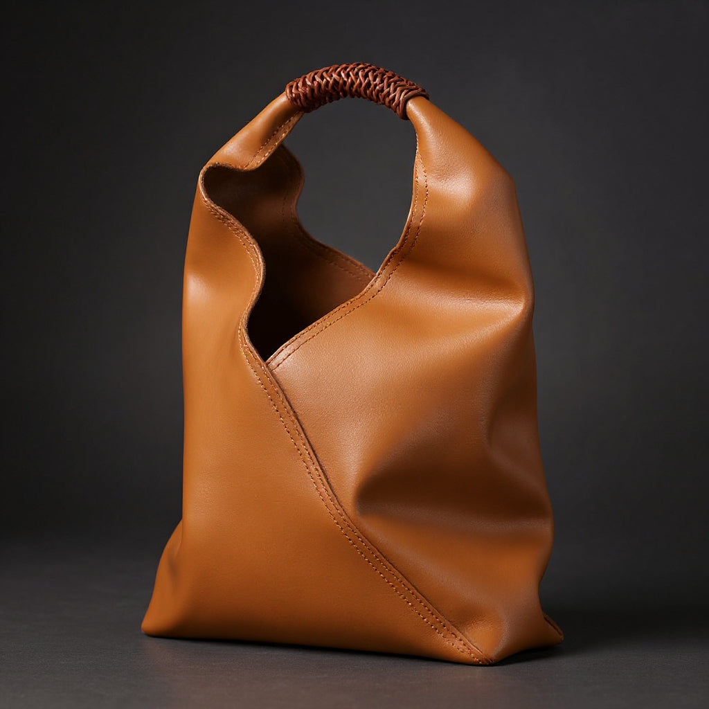 Ilana | Sac Hobo Souple en Cuir de Veau et Anse en Rattan