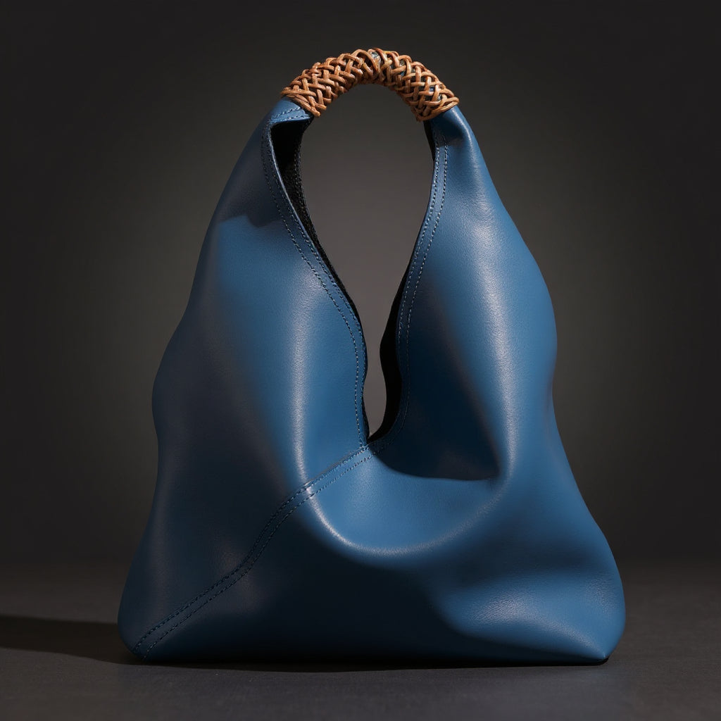 Ilana | Sac Hobo Souple en Cuir de Veau et Anse en Rattan