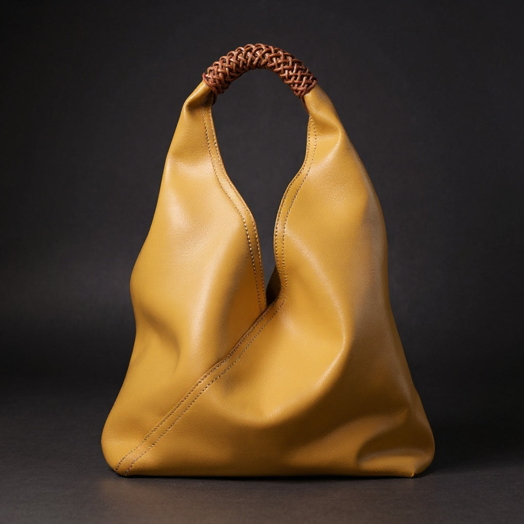 Ilana | Sac Hobo Souple en Cuir de Veau et Anse en Rattan